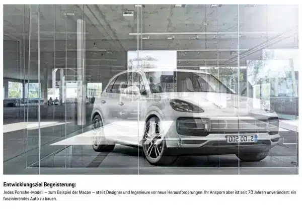 Doppelseite im Porsche-Kundenmagazin Christophorus mit einem Architekturbild von Martin Seraphin